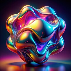 Canvas Print - Abstract metallic holographic sculpture with vibrant colors in a dark setting showcasing a unique organic form. Generative AI