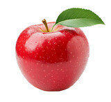 Red ripe apple with leaf,  Fresh pink apple fruit isolated on transparent background, organic apple  with clipping path, png