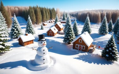 Sticker - Winter landscape with miniature village