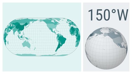 Wall Mural - World Map Animation. Herbert Hufnage pseudocylindrical equal-area projection. Colored countries style. Animated world map in Hufnagel projection.