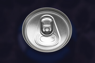 Aluminum can on dark background close-up. Selective focus