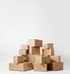 A stack of moving boxes against a white background