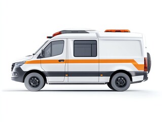 Electric emergency vehicles in a fleet, rescue scene, detailed rendering, isolated on white background