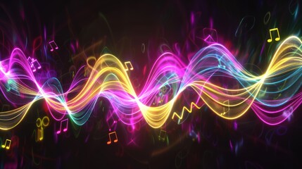 Wall Mural - Abstract Neon Music Wave