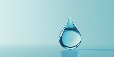 A close-up image of a single water drop reflecting light, symbolizing purity and freshness against a soft blue background.