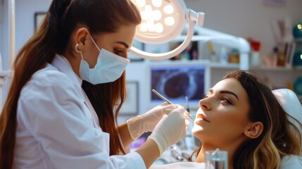 Attractive woman at a skincare clinic consulting with a cosmetologist