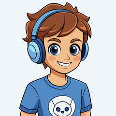 A male witching headphone art vector illustration