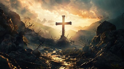 Canvas Print - Cross on a Mountain Top