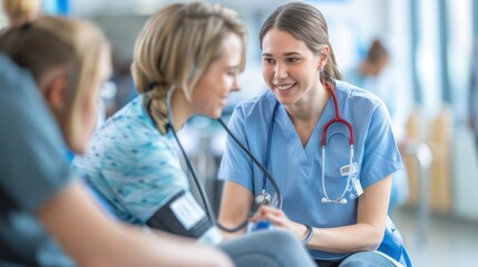 Healthcare professionals in a hospital discussing patient care plans