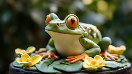 Wall Mural - frog on a leaf birthday cake