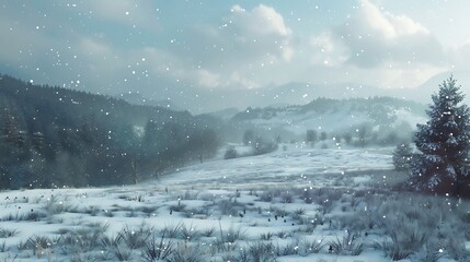 Wall Mural - snowfall on a quiet hillside, gentle white blanket 32k, full ultra hd, high resolution