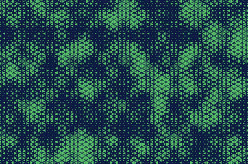 Fototapete - Triangular Halftone Texture Retrowave Vector Geometric Technology Abstract Background. Half Tone Triangles Retro Colored Pattern. Minimal 80s Style Dynamic Tech Structure Wallpaper