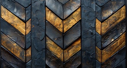 With gold geometric triangles on black marble-textured backgrounds, these abstract wall art panels look stunning