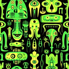 Wall Mural - abstract green and yellow shapes pattern.
