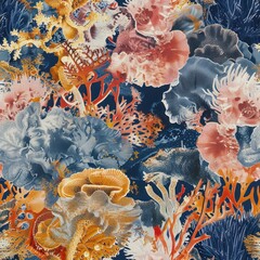 Poster - Abstract Seamless Pattern Of Coral And Seaweed.