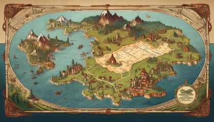 RPGなどの古めかしい空想の地図のイラストC