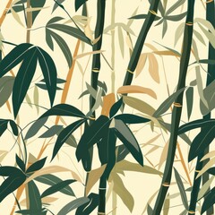 Wall Mural - Seamless Pattern of Green Bamboo Shoots and Leaves.