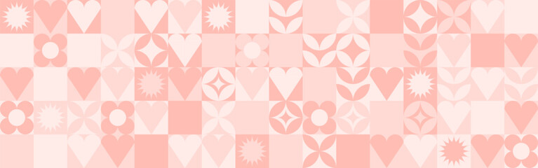 Wall Mural - seamless pink background for mother's day card template. trendy geometric shapes with circles, squar