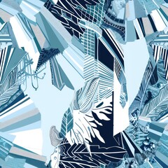 Wall Mural - abstract geometric pattern in blue and white.