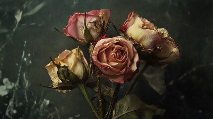 Poster - Withered Roses on a Dark Background