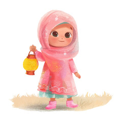 Wall Mural - Cute girl moslem holding lantern sport technology (20)