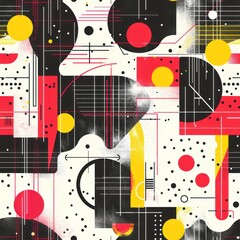Wall Mural - Abstract geometric pattern with red and yellow circles.
