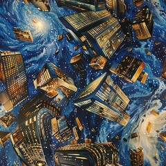 Wall Mural - cityscape in the starry sky.
