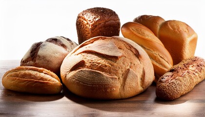 Wall Mural - assortment of baked bread on wooden background