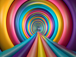 Wall Mural - A colorful tunnel with many different colored tubes. The tubes are all different colors and are arranged in a spiral. The tunnel appears to be a fun and playful environment