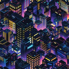 Poster - Neon Cityscape with Buildings.