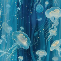 Wall Mural - Abstract Jellyfish in Blue Water.