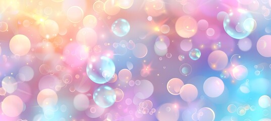 Wall Mural - Colorful pastel bokeh lights effect on transparent background vector illustration. Background with colorful glowing light effects, glitter and lens flare. Vector Illustration. kawaii style --