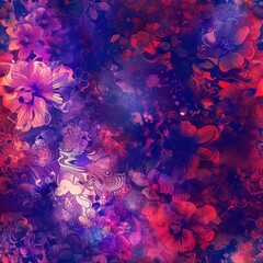 Canvas Print - Abstract floral background with purple and pink flowers.