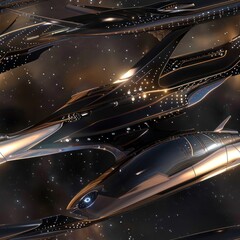 Sticker - Futuristic Spaceships in Starry Night.