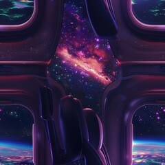 Wall Mural - View of Space Through Window of Spaceship.