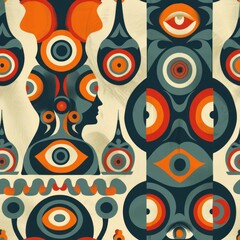 Wall Mural - Abstract geometric pattern with eye shapes.