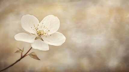 Poster - Delicate White Flower with Veined Petals Against a Soft Brown Background