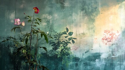 Poster - Abstract Painting of Floral Motifs on a Textured Background