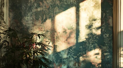 Sticker - Sunbeams Shining Through a Window Onto a Floral Wallpaper