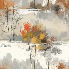 Poster - Abstract Watercolor Painting of Autumn Trees.