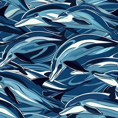 Wall Mural - seamless pattern of dolphins swimming in the ocean.