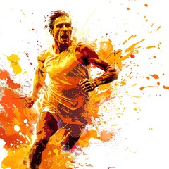 Wall Mural - woman and man running marathon with art format.illustration on white background.
