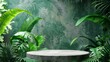 © Vladyslav Tykhonov - Background podium jungle product platform 3D green stone display pedestal. Background podium jungle tree nature leaf tropical cosmetic summer forest plant garden stage water presentation stone table