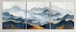 © Vladyslav Tykhonov - A set of three abstract watercolor mountain landscape wall art panels in blue and gold