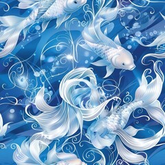 Poster - White Fish on Blue Background.