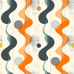 Wall Mural - abstract geometric pattern with orange, black, and teal shapes.