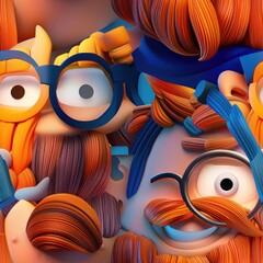 Poster - Abstract Cartoon Faces with Glasses and Mustaches.