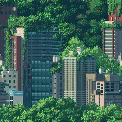 Poster - Cityscape with lush greenery.