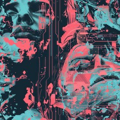 Canvas Print - Abstract Digital Art with Pink and Blue Lines.