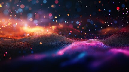 Wall Mural - Abstract glowing particles in dark space.